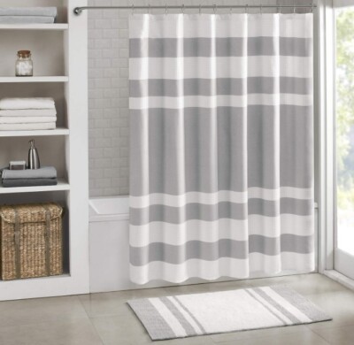 Madison Park Spa Waffle Shower Curtain Pieced Fabric with 3M Scotchgard Gray-image