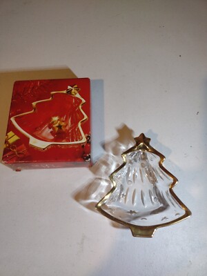 Studio Nova Christmas Tree Shaped Yuletide Gold Trimmed Glass Dinner Mints Dish-image