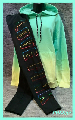 Victoria's Secret Pink Ombre Dip Dye Hoodie + Bling Leggings Set Got a Mint L WT-image