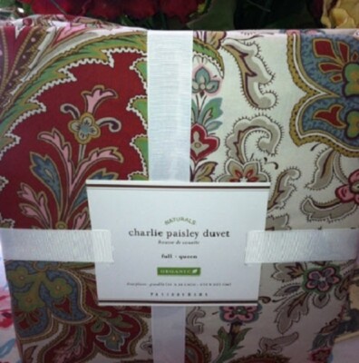 Pottery Barn Charlie Duvet Cover Set Red Warm Queen 2 Euro Shams Floral Paisley-image