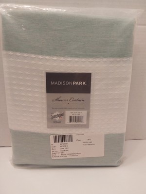 Madison Park Spa Waffle Shower Curtain Pieced Fabric with 3M Scotchgard Aqua NEW-image
