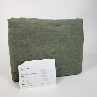 Pottery Barn Belgian Flax Linen Comforter Pillow Sham Standard Loden-image