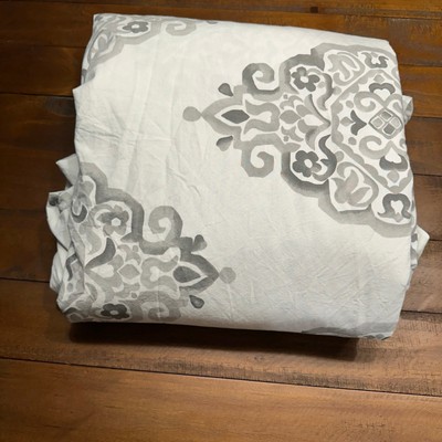 Pottery Barn Asher Medallion King Duvet Cover Organic Cotton Gray White-image