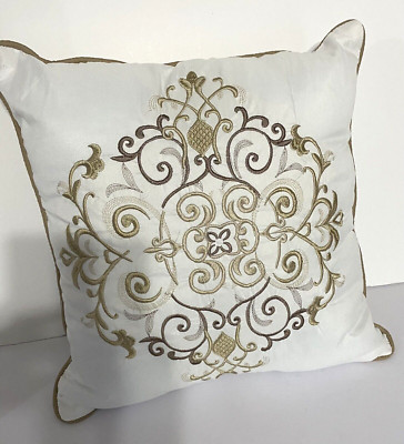 Madison Park White Embroidered Pillow  Decorative Tan 16