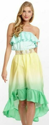 Lilly Pulitzer Caldwell Sand Bar Blu Silk Habotai Dip Dye Hi Lo Maxi Dress $278-image