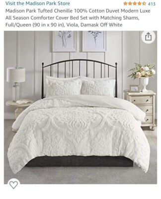 Madison Park 3-pc Tufted Cotton Chenille Damask Duvet Cover Set Full/Queen R11-image