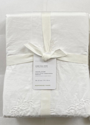Pottery Barn HEIRLOOM EMBROIDERED Duvet Cover King/Cal King ~White~ NWT-image