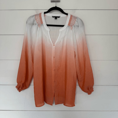 Zac & Rachel Women’s Large Orange Dip Dye Blouse Top Summer Spring-image