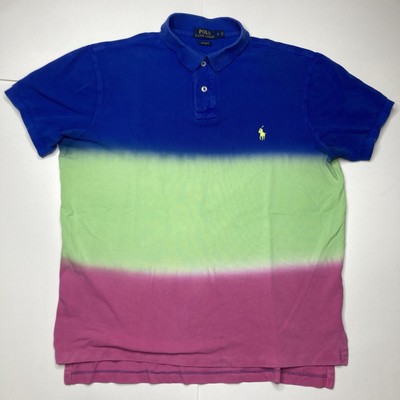 Polo Ralph Lauren Tie Dye Custom Fit Polo Blue Pink Green Dip Dye Ombre Pique L-image