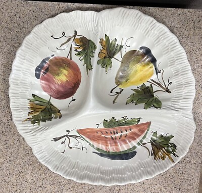 Hand Painted Organic Shaped Divided Serving Dish Fruit Made in Italy EUC-image