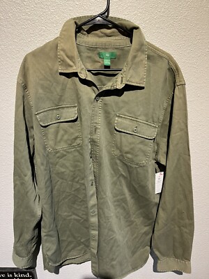 DIP Womens Sz XL Heavy Flannel Jacket Chore Coat Pockets Button Front Green-image