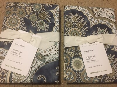 2 POTTERY BARN Jordana Paisley Shams STANDARD Size Potterybarn Sham NEW blue-image