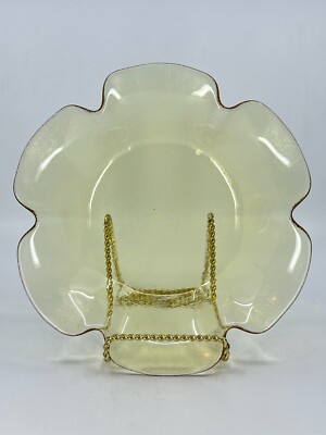 Vintage Viking Glass Dish Bowl Lotus Flower Yellow 8.5