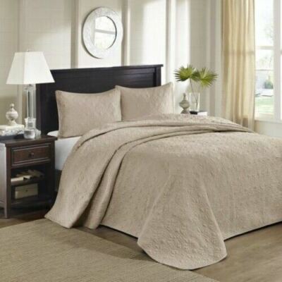Madison Park Quebec 3-Piece King Quilted Bedspread Set Khaki New $290-image