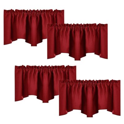 Burgundy Red Blackout Valances, Thermal Insulated Elegant W52 x L18 Scalloped...-image