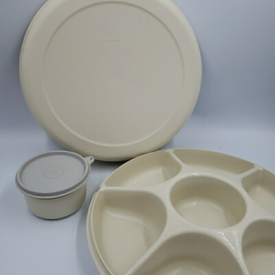Tupperware Divided Vegetable Fruit Serving Tray Large Covered Dip Bowl Crudites-image