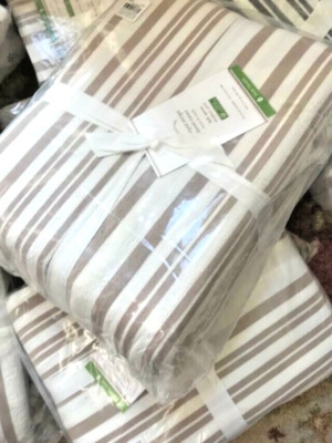 Pottery Barn Antique Style Striped Duvet Cover Set Taupe Queen 2 Standard Shams-image