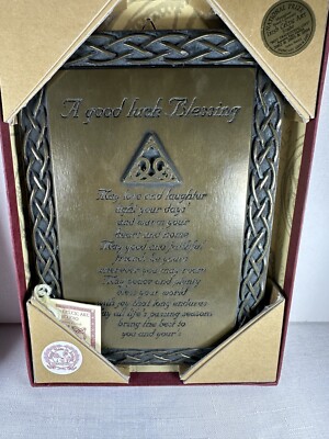 Irish Celtic Art Studio A Good Luck Blessing Bronze Finish Wall Plaque Ireland-image