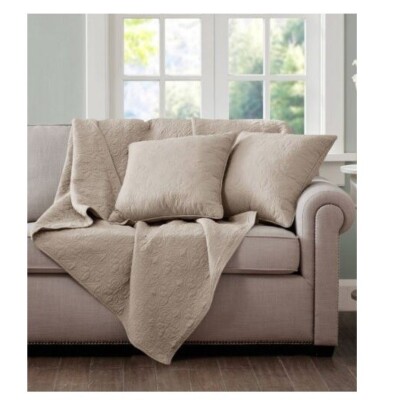 Madison Park Quebec Beige Khaki Polyester Quilted Oversized Throw 60