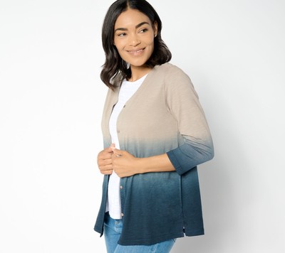 LOGO by Lori Goldstein Women's Top Sweater Sz L Cotton Slub Dip Dye Black-image