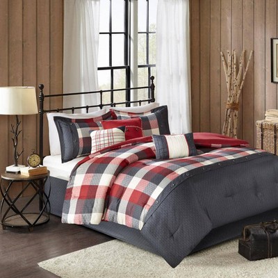 Madison Park Comforter Set King 7-Piece Herringbone Hypoallergenic Polyester Red-image