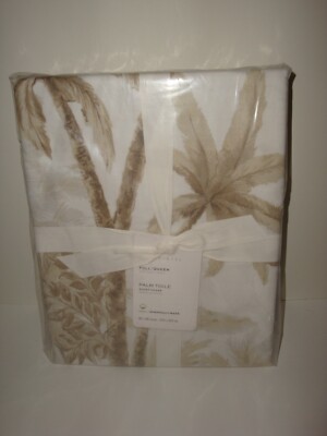 Pottery Barn Palm Toile Full Queen Duvet Cover Neutral Tropical Organic Cotton-image