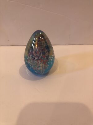 GES Glass Eye Studio 1994 Egg Shaped Iridescent Glass Paperweight Lovely 3”-image