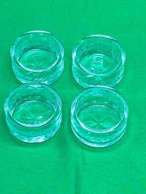 4 Large Vintage Etched Glass Open Dip Salt Cellars-image