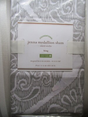NEW POTTERY BARN JENNA GRAY & WHITE MEDALLION SHAM KING 36 X 20-image
