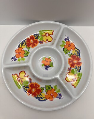 Vintage Melamine Chip & Dip Serving Platter Tropical Floral 2001/Never Used-image