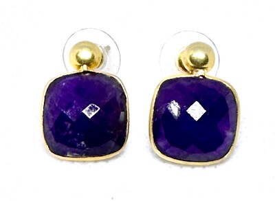 MELA ARTISANTS HANDMADE 18K GOLD VERMEIL AMETHYST SQUARE FACETED DROP EARRINGS-image