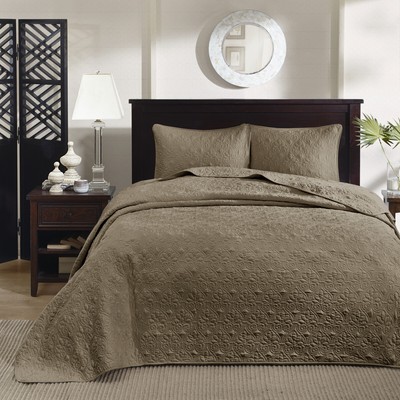 3 Piece Reversible Bedspread Set Mocha Queen-image