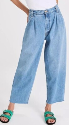 MOTHER SNACKS The Double Prep Fun Dip Flood Fray Jeans Blue New Size 29-image