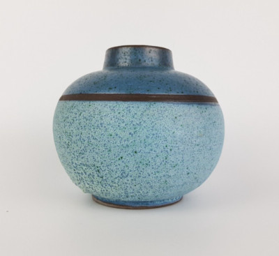 Vintage STUDIO ART POTTERY Speckled Blue Ball Vase West Germany 1960-70s-image