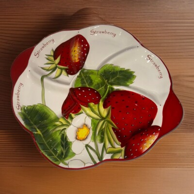 Pier 1 Strawberry Platter Dip Bowl Ceramic Fruit Tray Charcuterie Party Serving-image