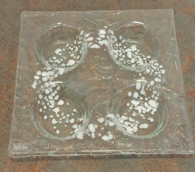 Modern Studio Art Glass Clear Speckled Formed 4 Section Serving Tray-image
