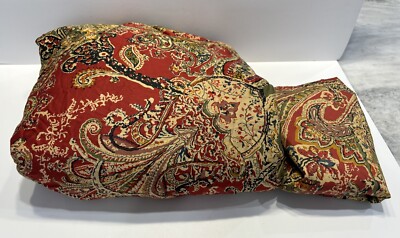 Pottery Barn Full Queen Duvet Cover Caesarea Red Paisley Boho Shams Cotton-image