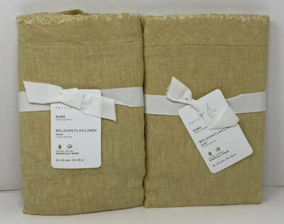 Pottery Barn Belgian Flax Linen Double Flange EURO Shams (2) ~ Daffodil Yellow-image