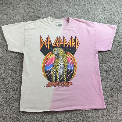 Def Leppard Shirt Mens Large Pink Beige Dip Dyed High N Dry Retro 80s Rock *-image