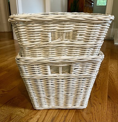 2 Pottery Barn White Sabrina Nesting Baskets Large RARE-image