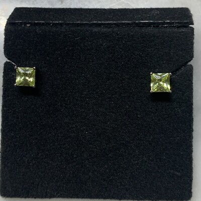 Cubic Zirconia August Birthstone Peridot Color Princess Cut 925 Stud Earrings-image