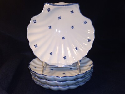 4 Shell-shaped Platters Porcelain Restaurant Quality Blue & White 7.7