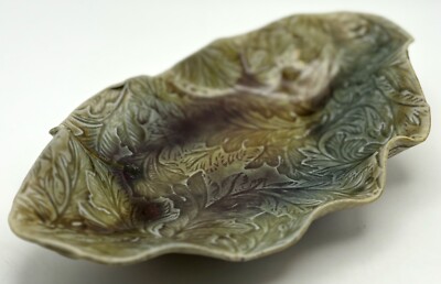 Studio Art Pottery Green Leaf Tray, Marked by Artist, Unique Decor, Fall Vibes-image