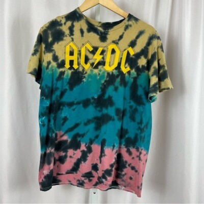 ACDC Large Tie Dye Acid Wash Dip Dye Graphic Tee Band Music-image