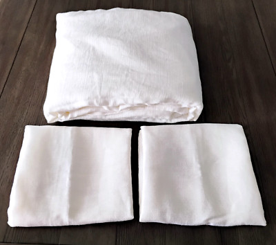 Pottery Barn 100% Linen Queen Duvet Cover Euro Shams Cream Beige 92 88 3 pc set-image