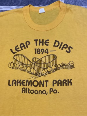 VINTAGE LEAP THE DIPS ROLLER COASTER YELLOW T-SHIRT LAKEMONT PARK PA  SIZE XL-image