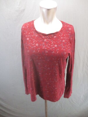 dip Size L Womens Red 100% Organic Cotton Long Sleeve Round Neck Comfy Top 558-image