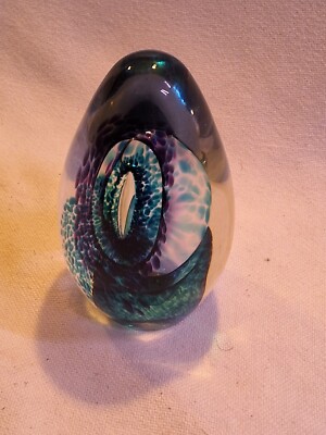 Lawrence Tuber Art Glass Signed Swirl Mottled Egg Shaped 4 1/2