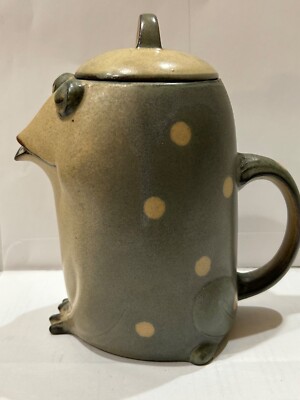 WHIMSICAL STUDIO POTTERY SPOTTY FROG TEAPOT 7” TALL-image