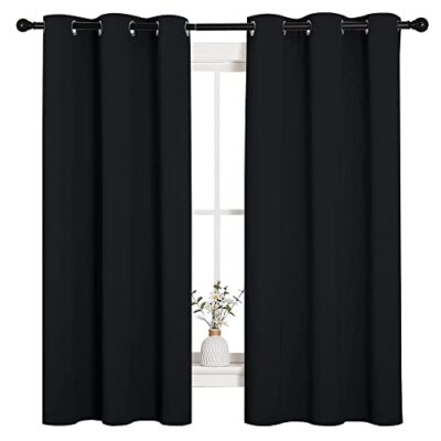 Halloween Pitch Black Solid Thermal Insulated Blackout Curtains 2 Panels 42x63-image